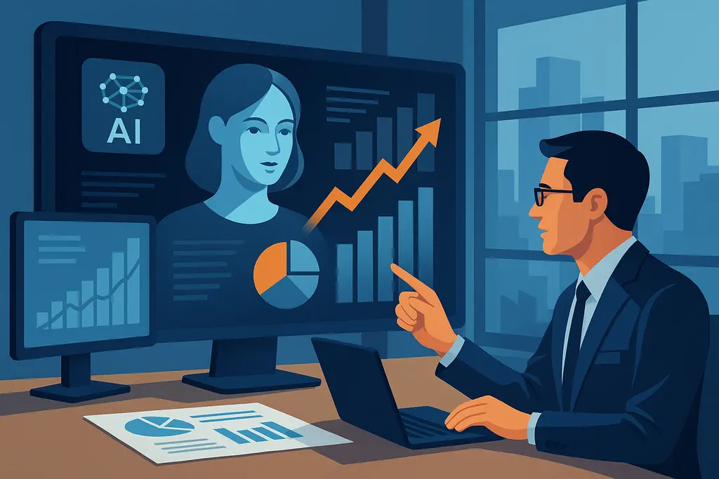 AI가 기업의 데이터를 분석하고 미래 전략을 제안하는 모습