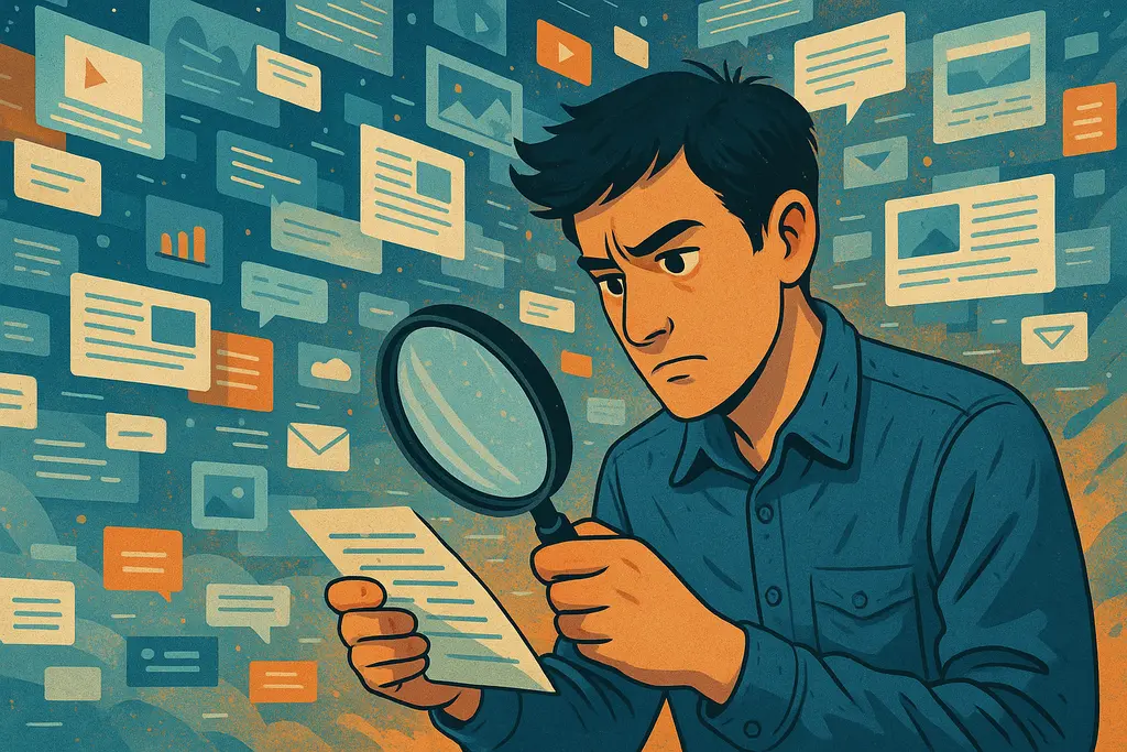 비판적 사고와 미디어 리터러시의 중요성을 강조하는 이미지