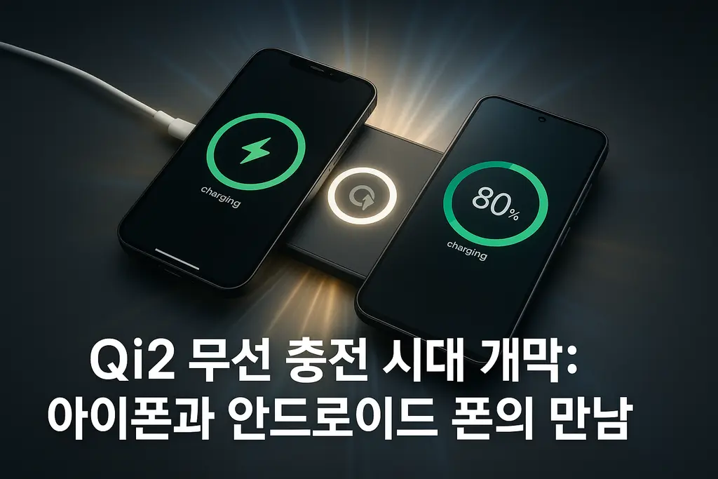 미래 도시에서 Qi2 표준으로 무선 충전되는 다양한 스마트 기기들