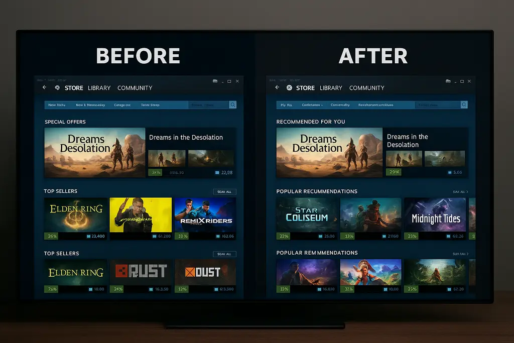 Steam 상점의 개인화된 추천 시스템 변화 비교