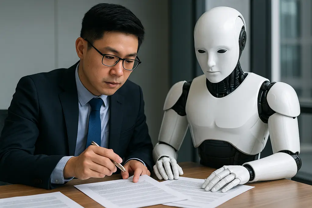 AI와 사람이 규제 검토 작업을 협력하는 이미지