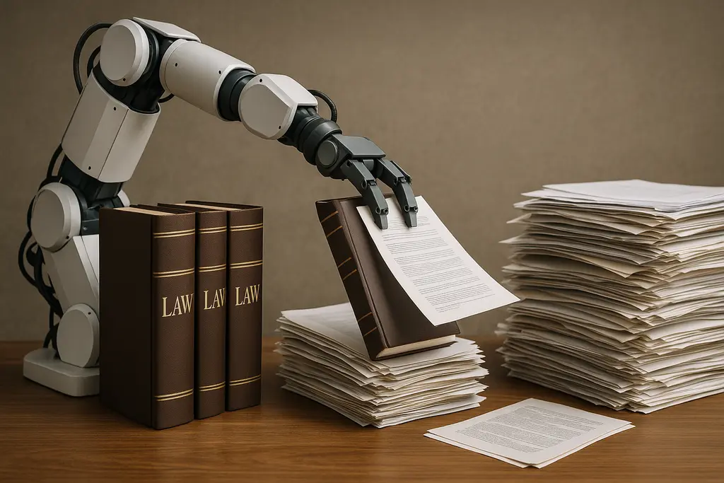 AI가 복잡한 규제 서류를 분석하고 간소화하는 모습