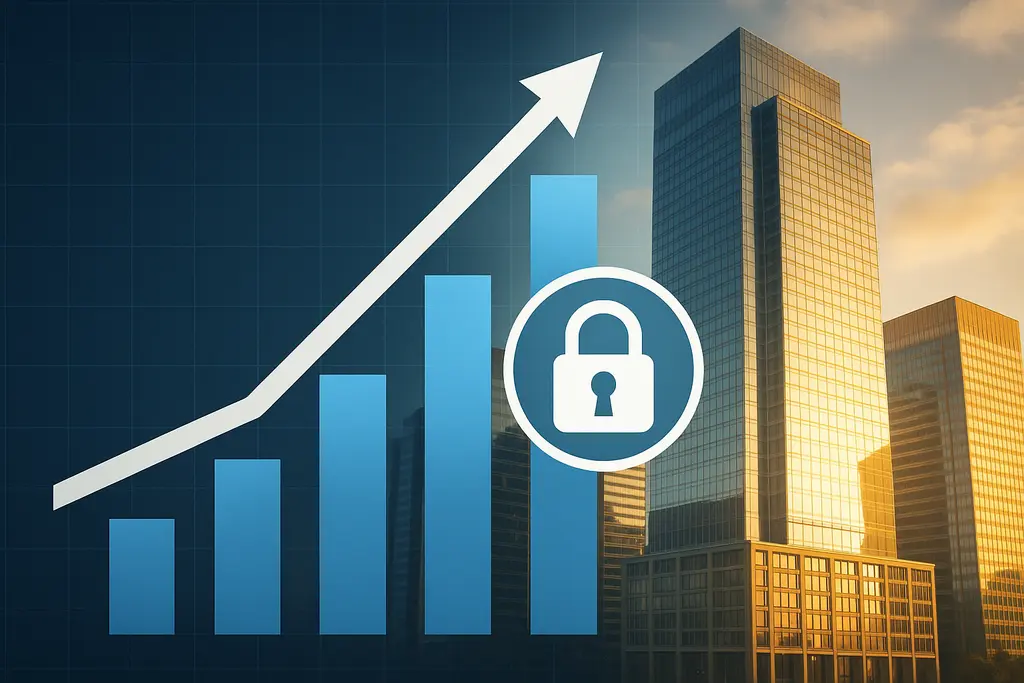 사이버 보안 산업의 성장과 투자 기회를 상징하는 이미지