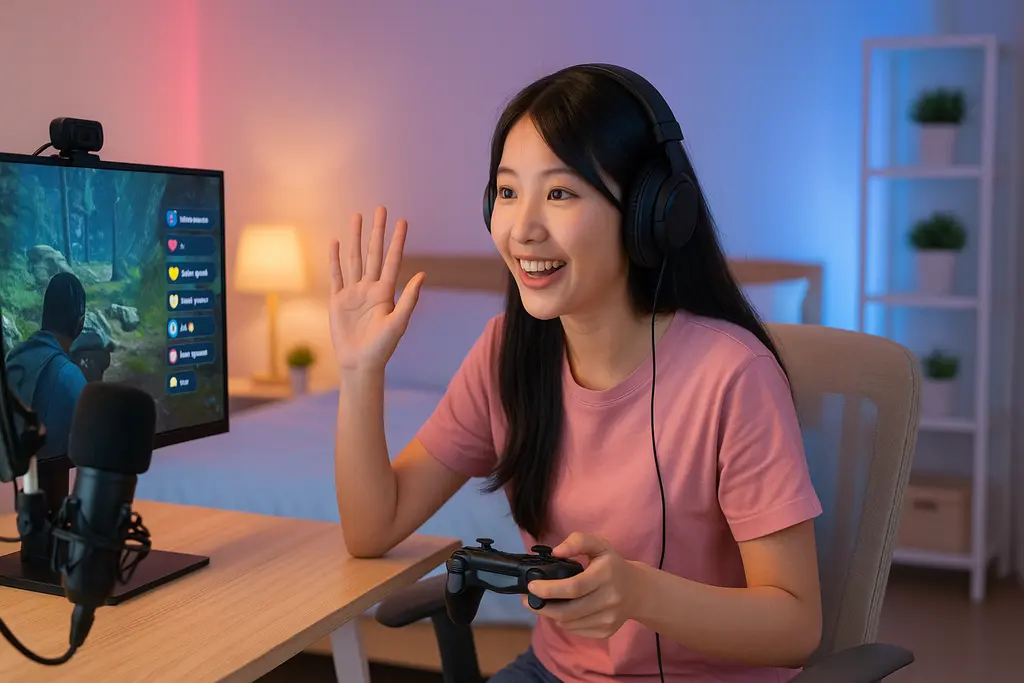 팬들과 소통 중인 여성 게임 크리에이터