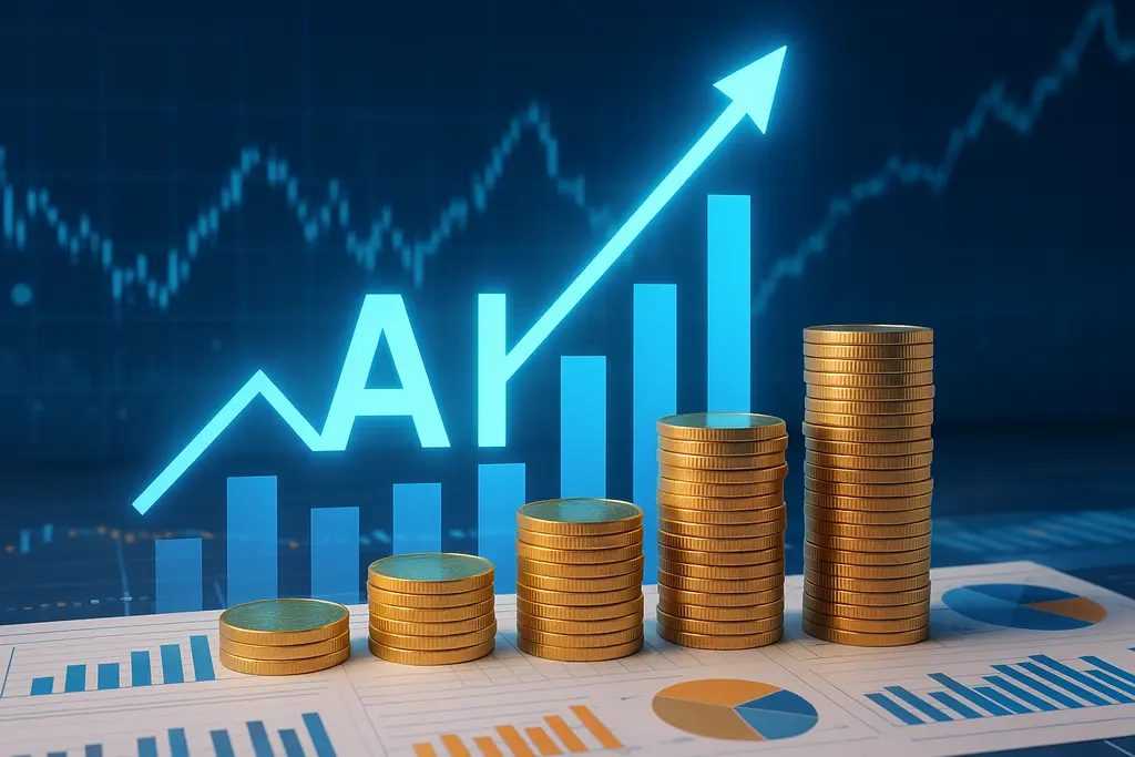 AI 관련 투자 기회를 상징하는 성장 그래프와 동전