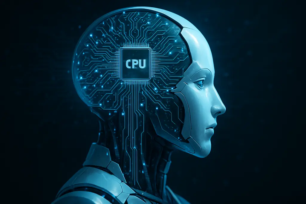 인간형 로봇의 핵심인 운영체제를 상징하는 이미지