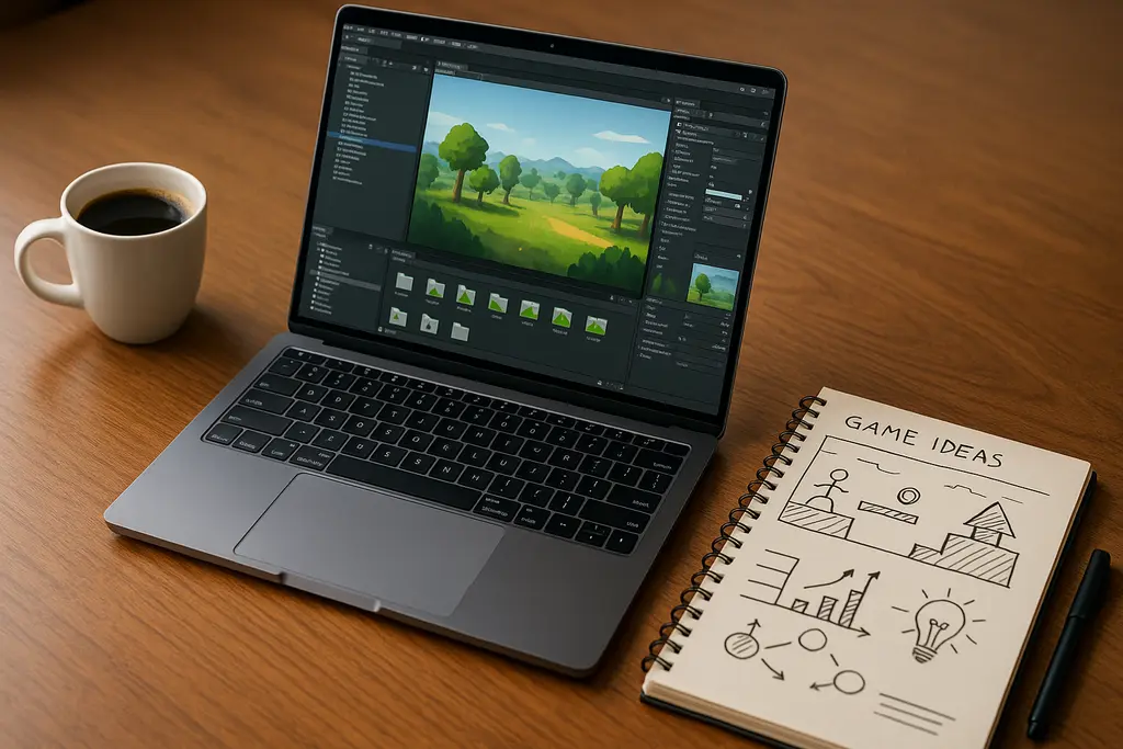 게임 개발자의 열정과 창업 아이디어를 상징하는 이미지