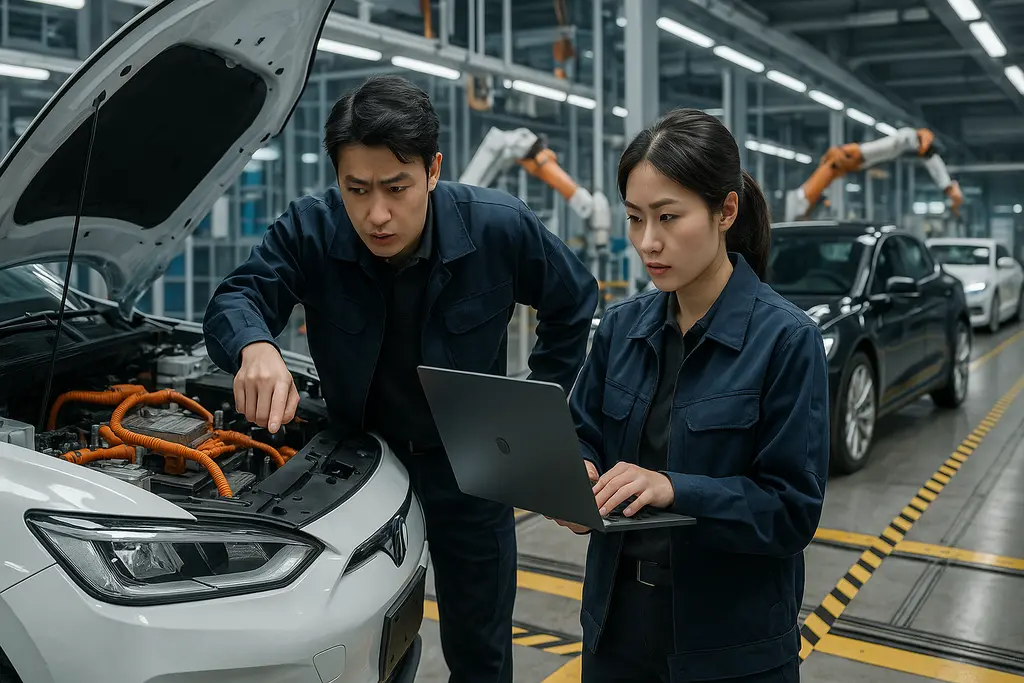 전기차 제조 공정의 기술적 난관과 혁신을 시도하는 모습