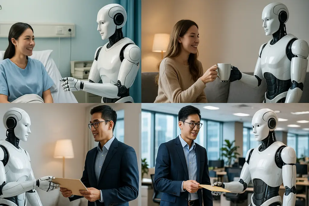 인간형 로봇이 일상생활에 통합된 다양한 모습