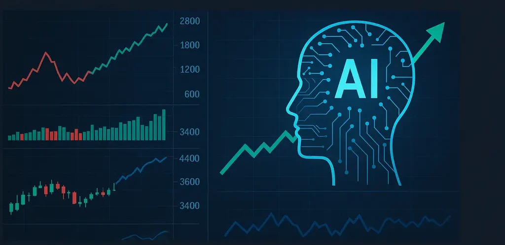 다양한 주식 차트와 AI 관련 투자 아이디어를 나타내는 그래프 이미지