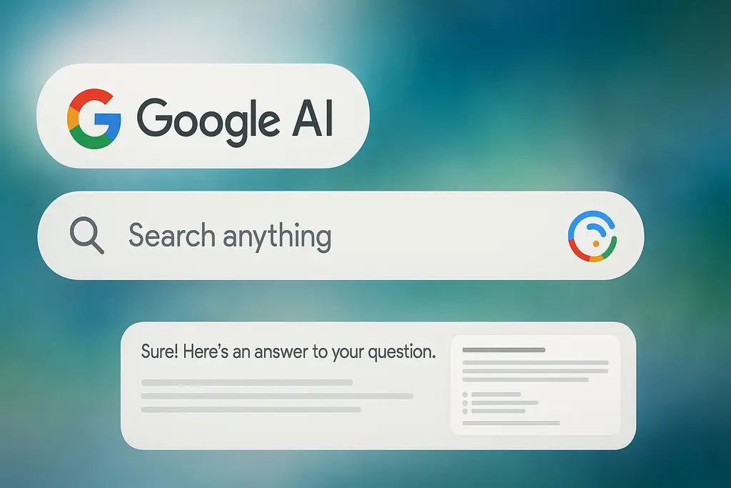 구글 AI 로고와 함께 미래 검색 화면을 나타내는 이미지