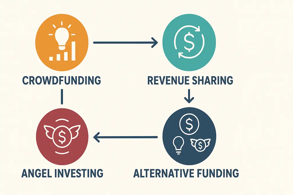 다채로운 대안적 자금 조달 방식과 그 특징을 보여주는 이미지