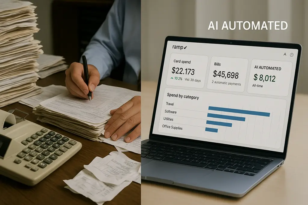 전통적 회계 처리와 Ramp의 자동화 솔루션 비교
