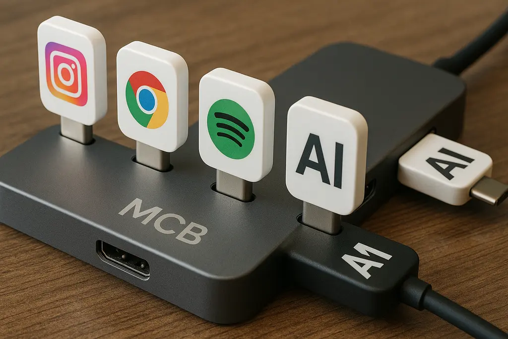 AI 아이콘이 MCP 허브에 연결된 모습